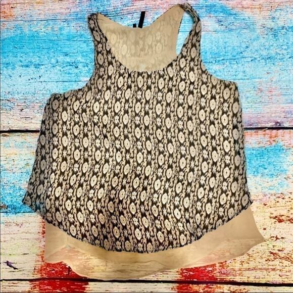 Maurices Split Back Layered Racerback Sleeveless Tank Black Tan Print Size Small - Picture 14 of 16